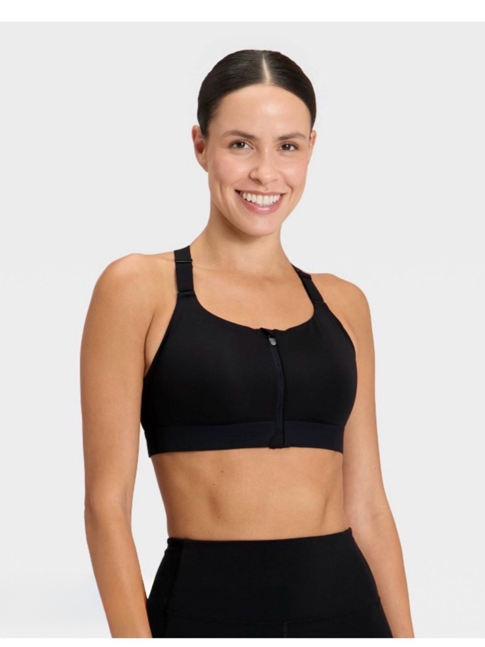all in motion Black Front-Zip High Support Sports Bra
